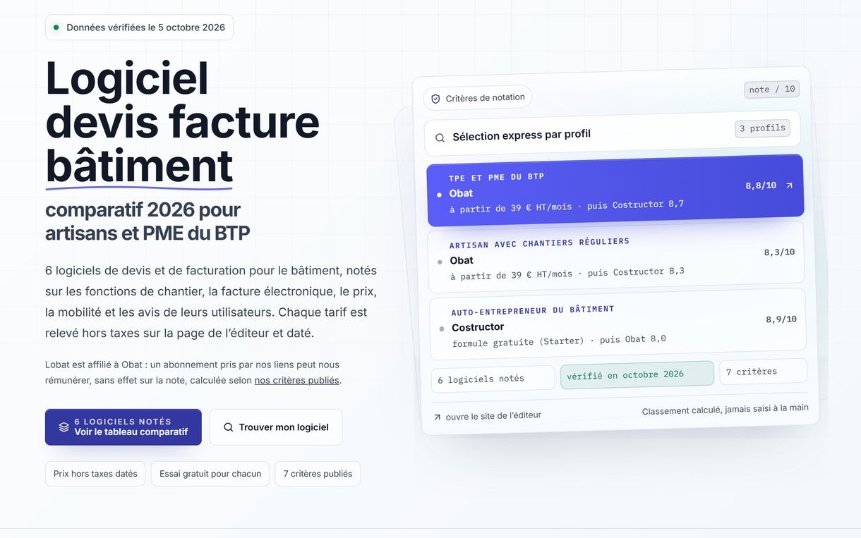 Capture d'écran : Comparatif de logiciels de devis et de facturation