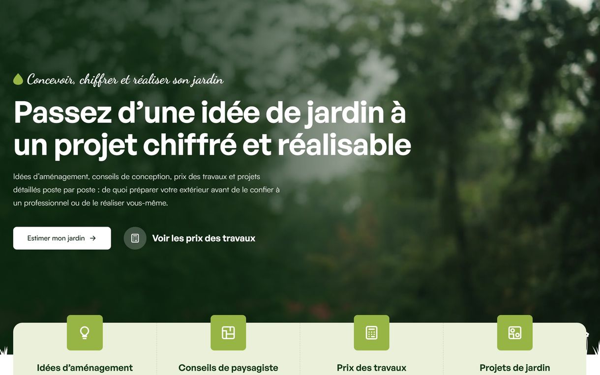 Capture d'écran : Guide de conception et de prix de jardin